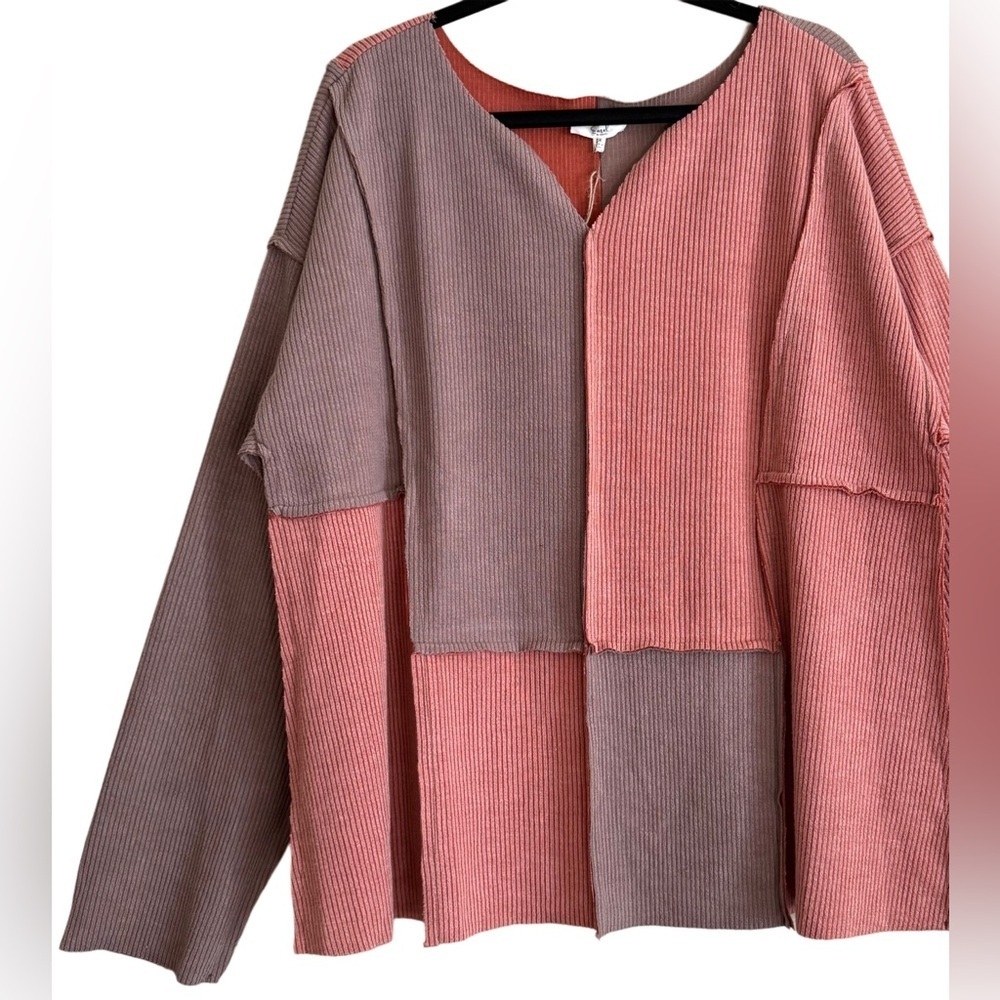 EASEL Boho Lagenlook Colorblock Patchwork Ribbed Knit Lightweight Sweater 2X NWT - Picture 3 of 9